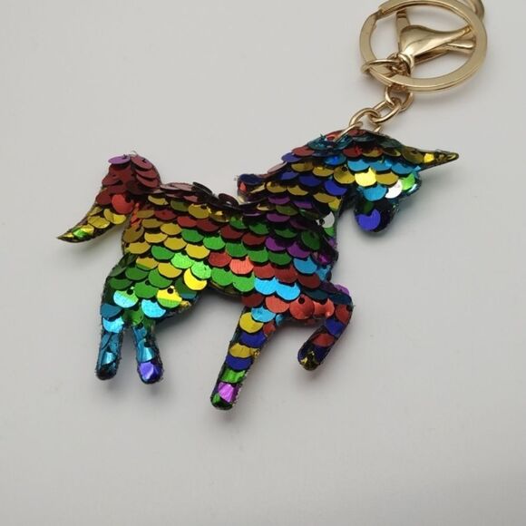 Rainbow sequin unicorn keychain - Picture 1 of 3